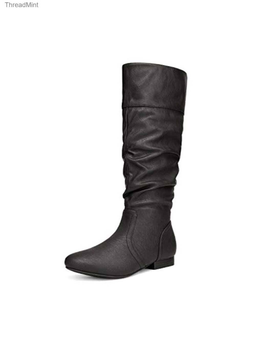 Knee High Faux Leather Zip Boots with Faux Fur Lining